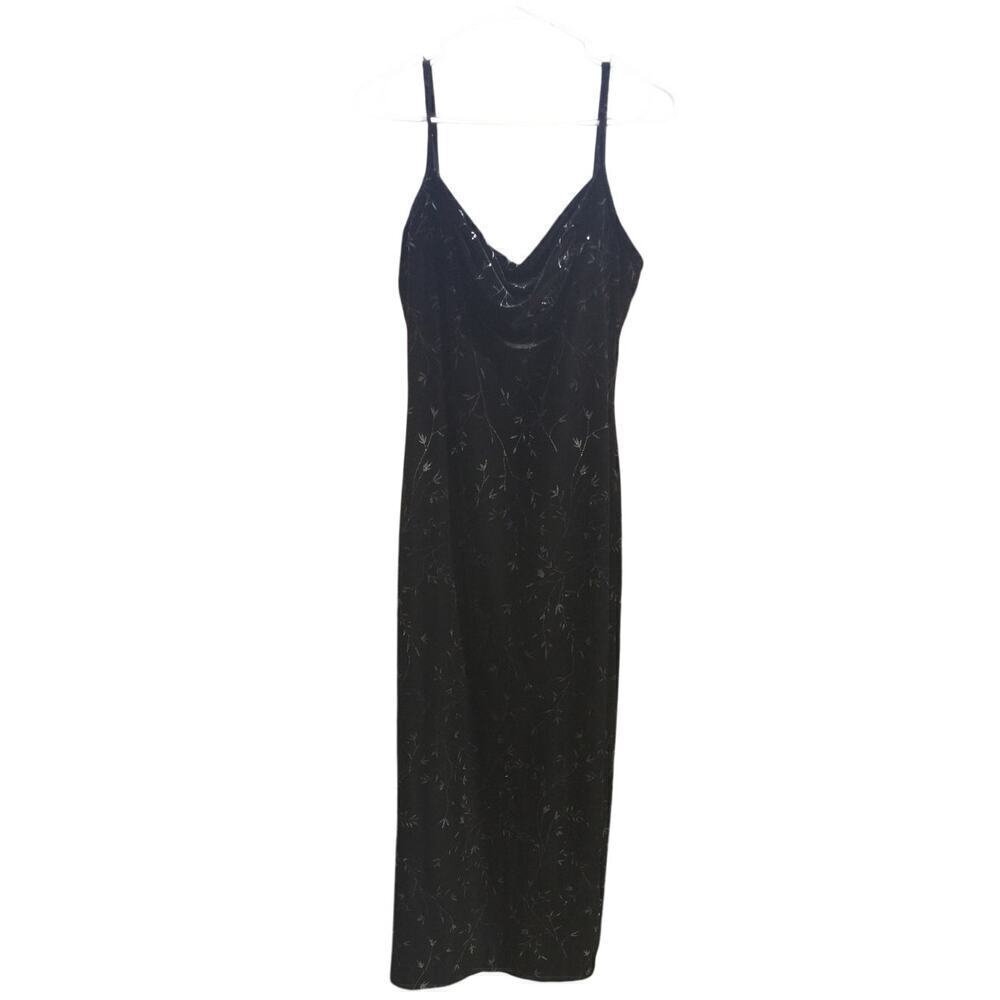 Vtg Womens Whimsigoth Velvet Slip Dress Sz 12 Black Glitter Y2K Buffy Holiday